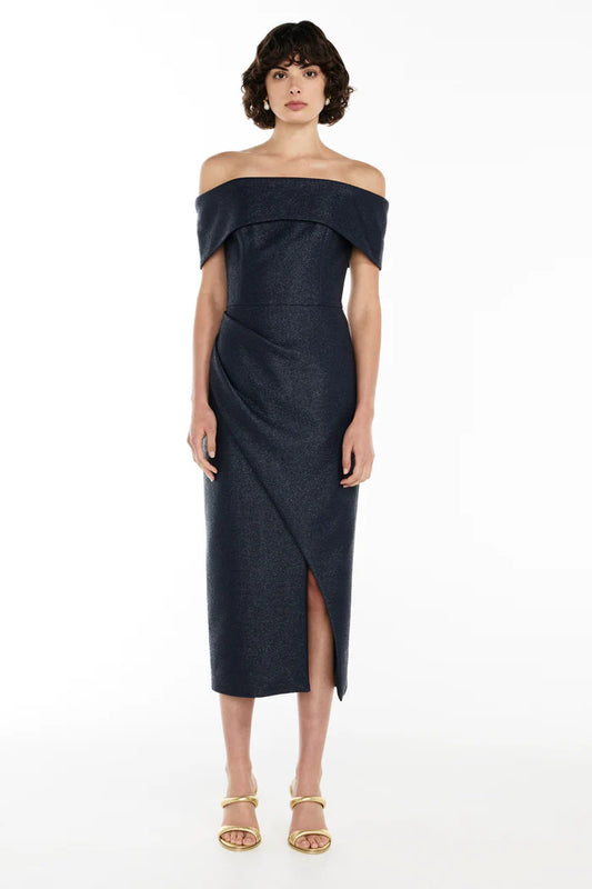 MANNING CARTELL Micro Weave Off Shoulder Dress-french navy