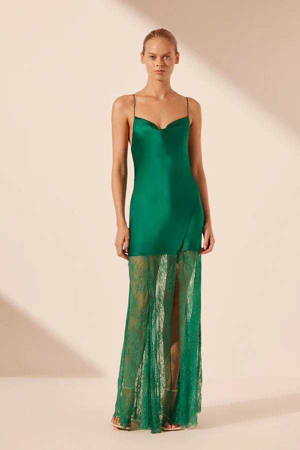SHONA JOY Elle Silk Lace Cowl Maxi Dress