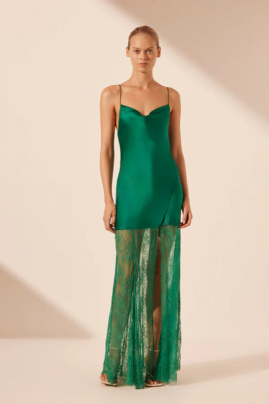 SHONA JOY Elle Silk Lace Cowl Maxi Dress
