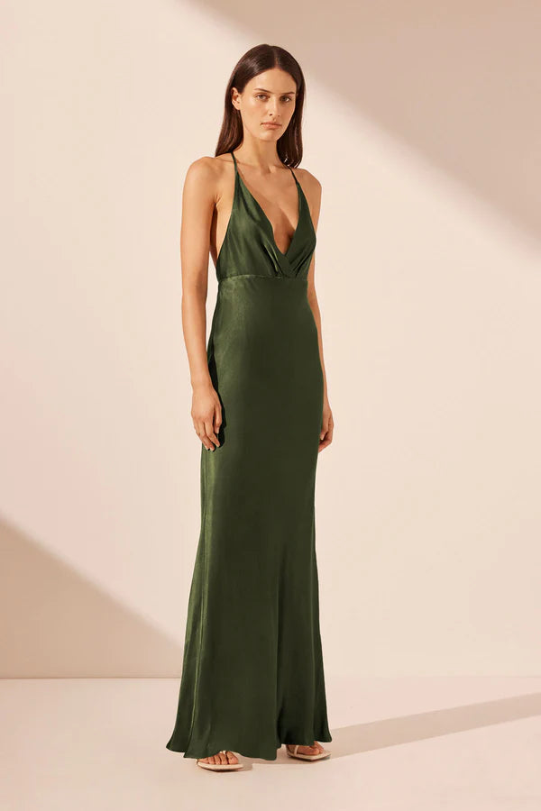 SHONA JOY Elia open Back Halter Maxi Dress