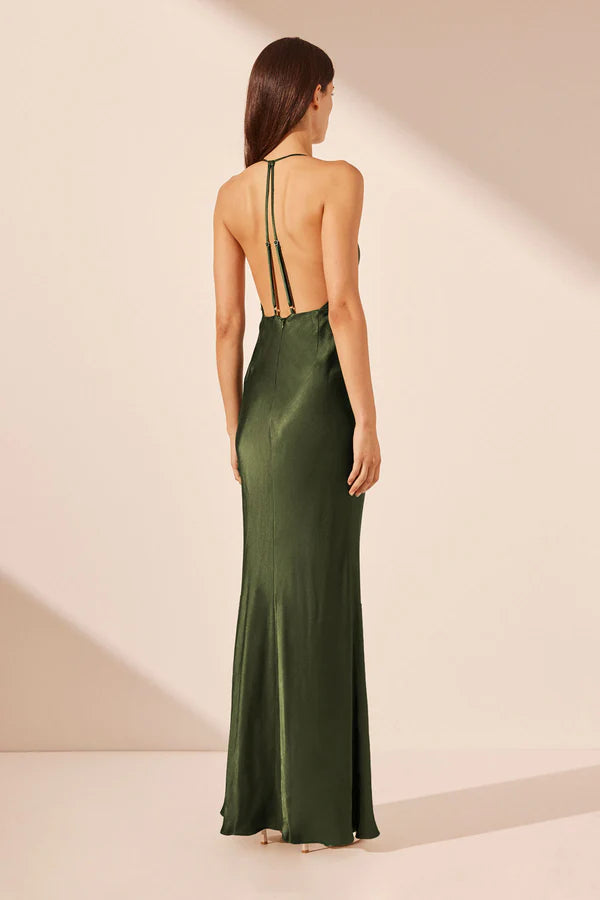 SHONA JOY Elia open Back Halter Maxi Dress