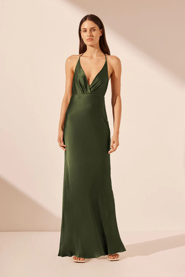 SHONA JOY Elia open Back Halter Maxi Dress