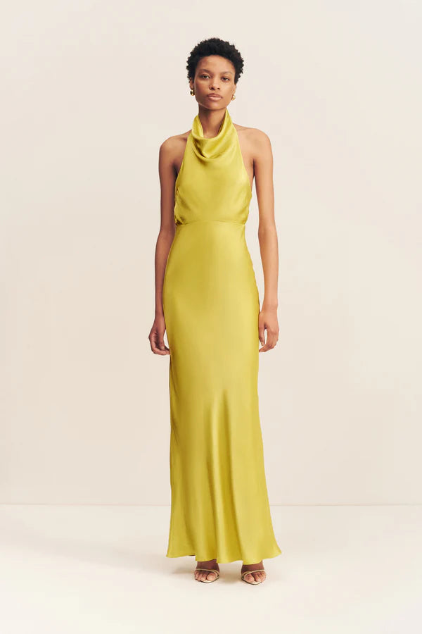 SHONA JOY Sofia High Cowl Open Back Maxi Dress-Lime