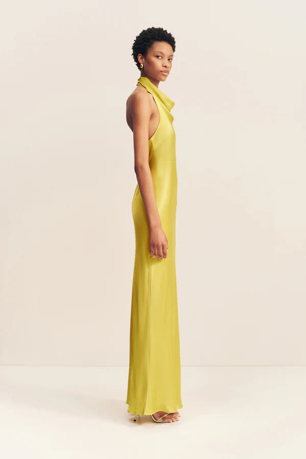 SHONA JOY Sofia High Cowl Open Back Maxi Dress-Lime
