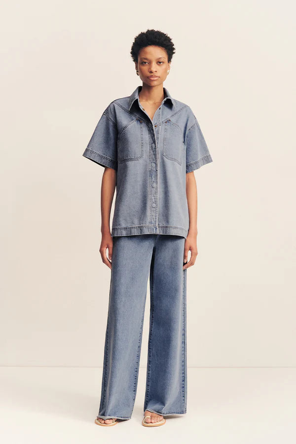 SHONA JOY Stella Short Sleeve Shirt-mid blue