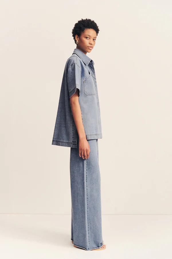 SHONA JOY Stella Short Sleeve Shirt-mid blue