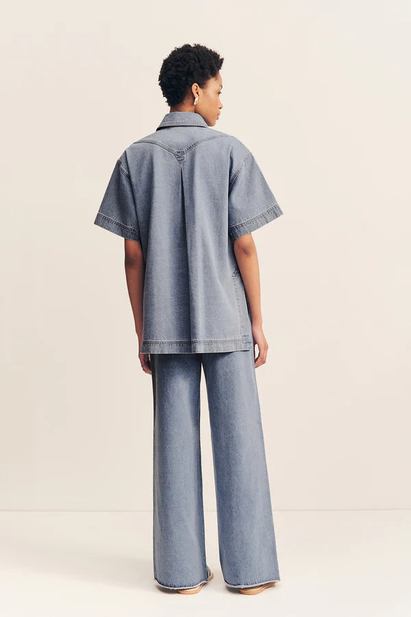 SHONA JOY Stella Short Sleeve Shirt-mid blue