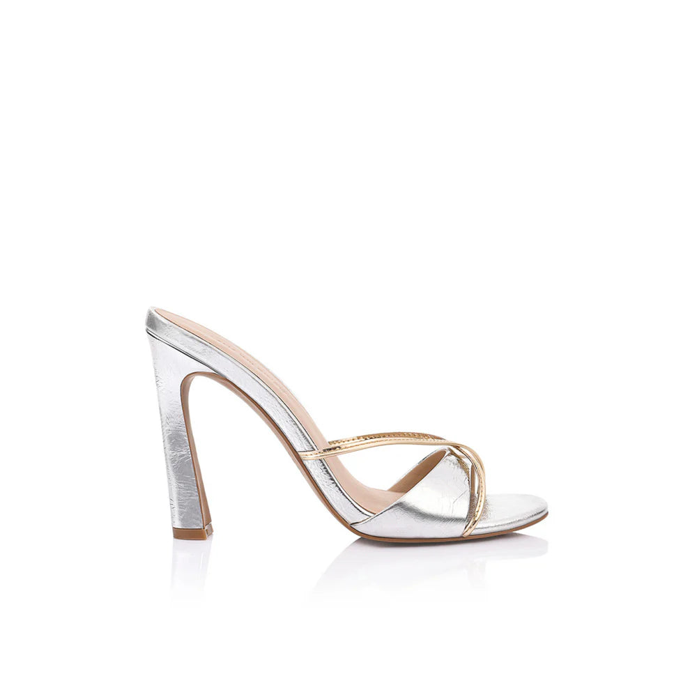 LANA WILKINSON Willow heeled Mule sandal-silver/gold