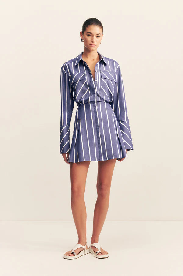 SHONA JOY Cambridge Shirt Mini Dress-chambray blanc