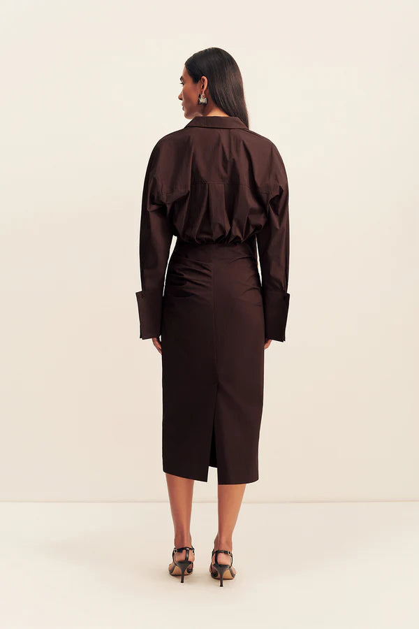SHONA JOY Campbell Shirt Fitted Midi Dress Ristretto