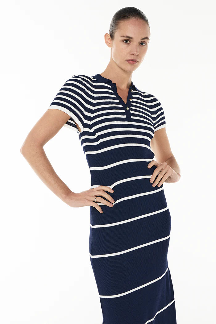 MANNING CARTELL Sea & Shore Knit Polo Dress- navy/white