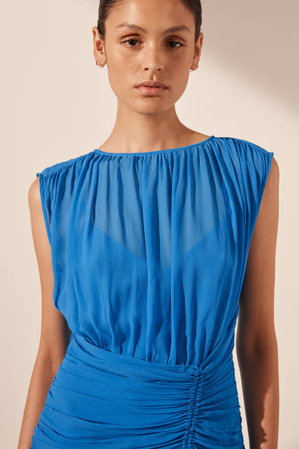 SHONA JOY Amina high neck maxi dress-aqua