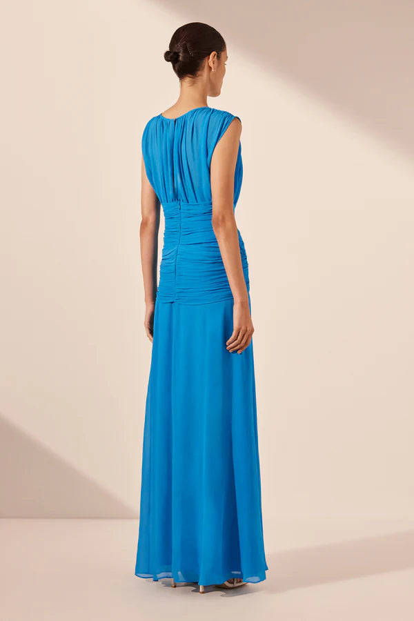 SHONA JOY Amina high neck maxi dress-aqua
