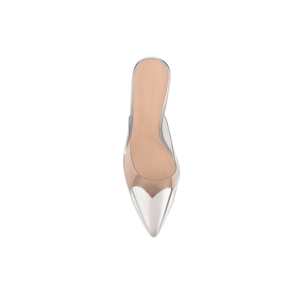 LANA WILKINSON Raquel Kitten Heel Mule-silver