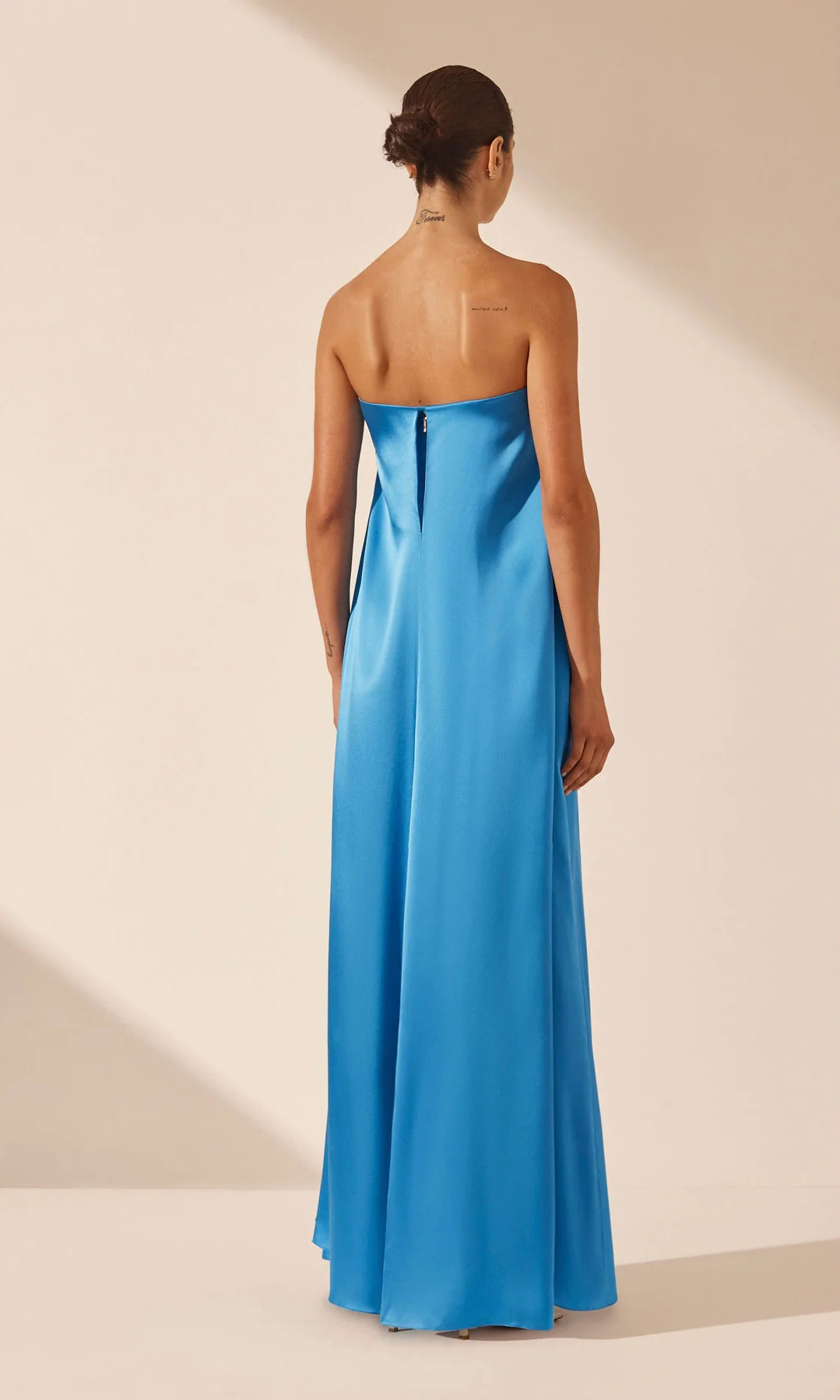 SHONA JOY Ceil Aqua Strapless Column Maxi Dress