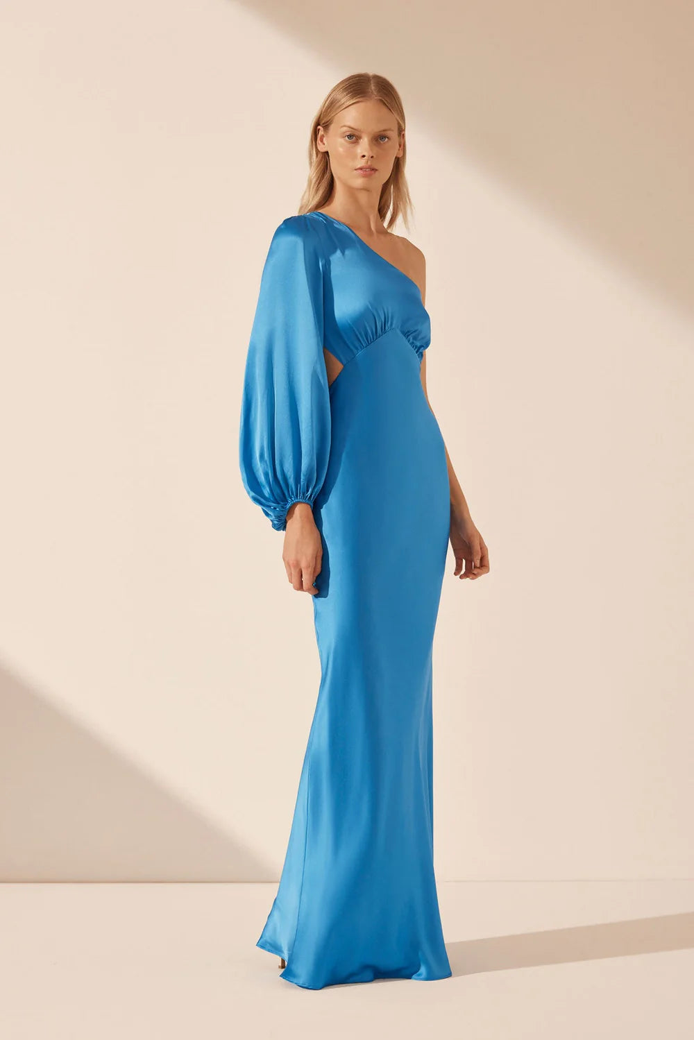 SHONA JOY Ciel Silk One Shoulder Maxi Dress