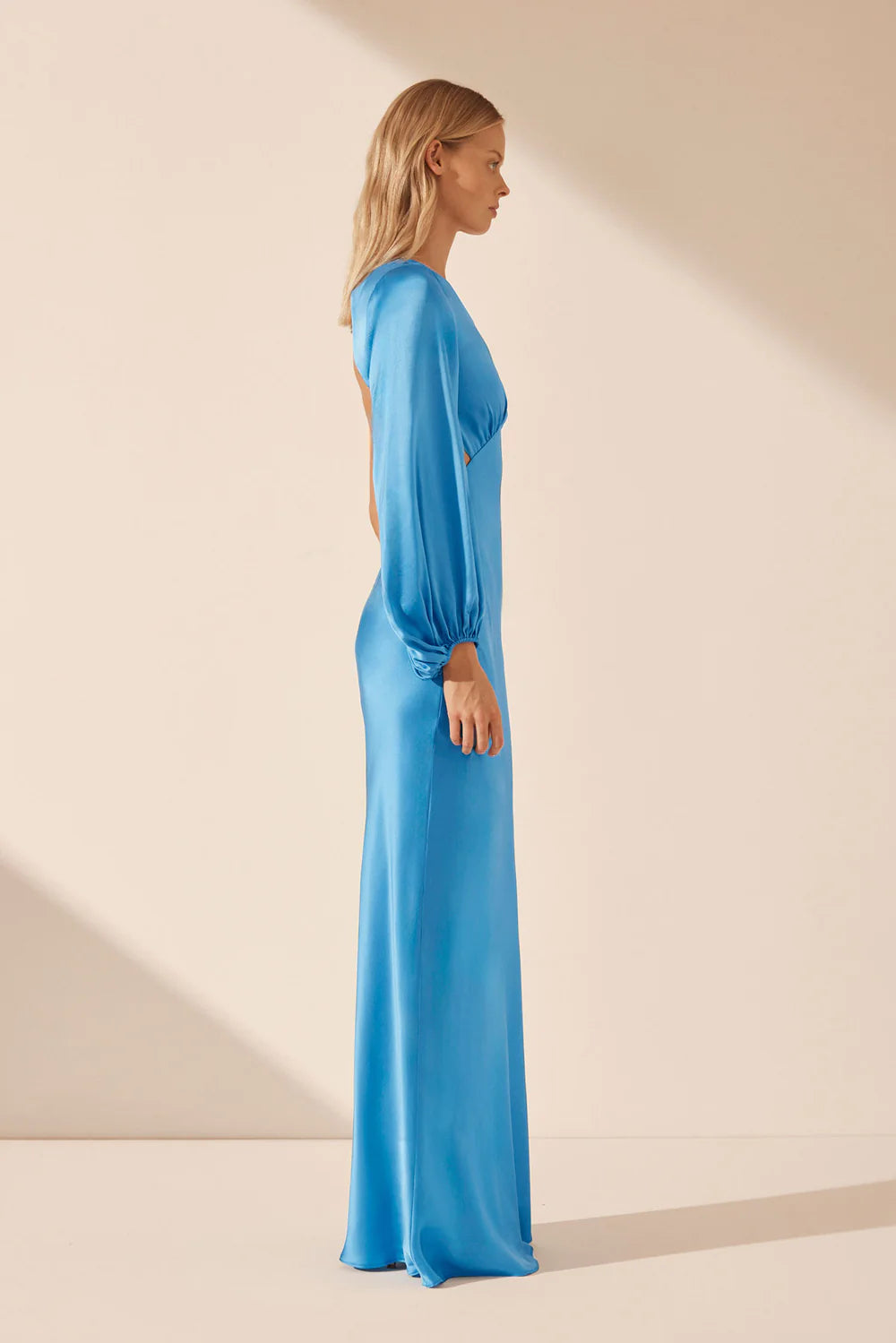 SHONA JOY Ciel Silk One Shoulder Maxi Dress