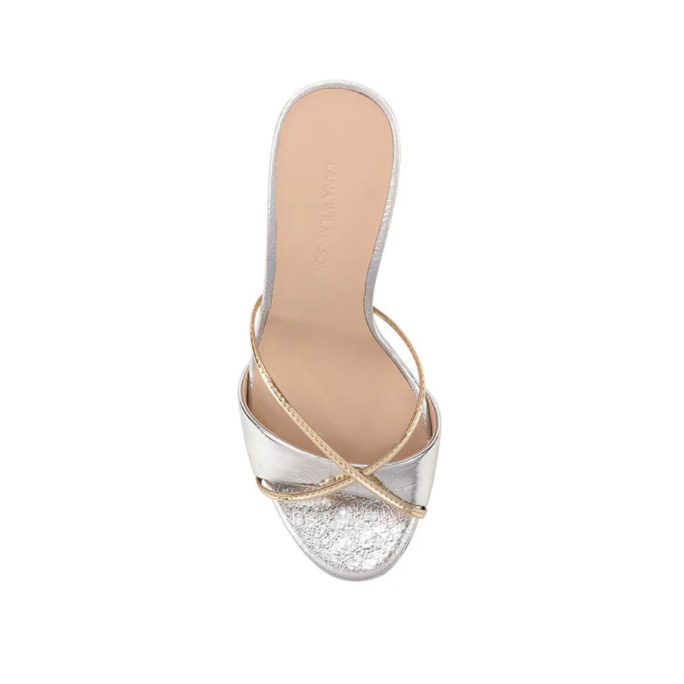 LANA WILKINSON Willow heeled Mule sandal-silver/gold