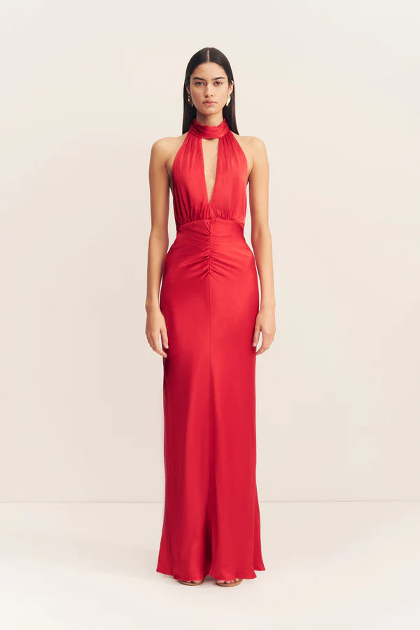 SHONA JOY Tatum Halter Neck Maxi Dress-grenadine