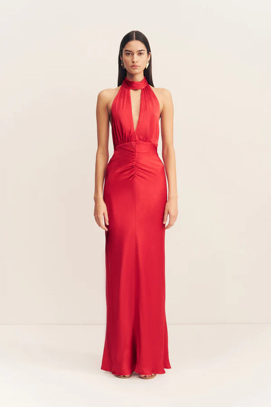 SHONA JOY  Tatum Halter Neck Maxi Dress-grenadine