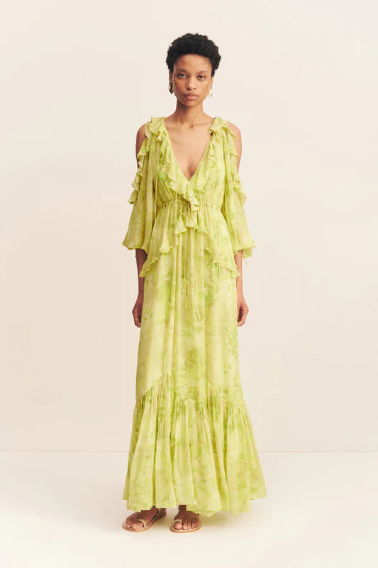 SHONA JOY Miller Drawstring Maxi Dress-lime
