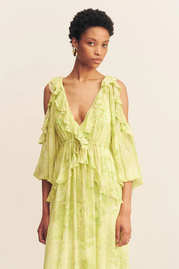 SHONA JOY Miller Drawstring Maxi Dress-lime