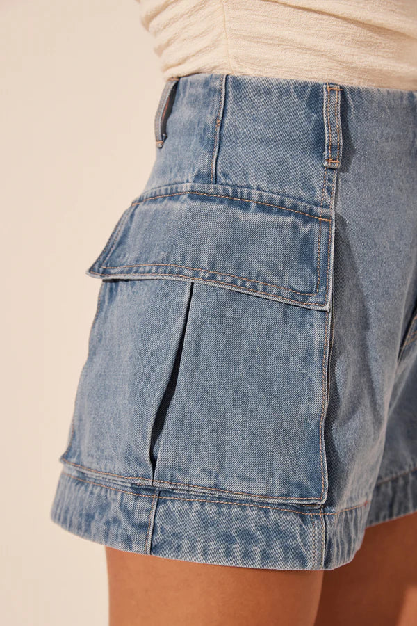 SHONA JOY Patch Pocket Shorts-mid blue