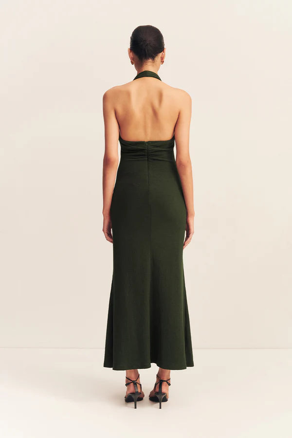 SHONA JOY Beau Halter Ruched Midi dress-army green
