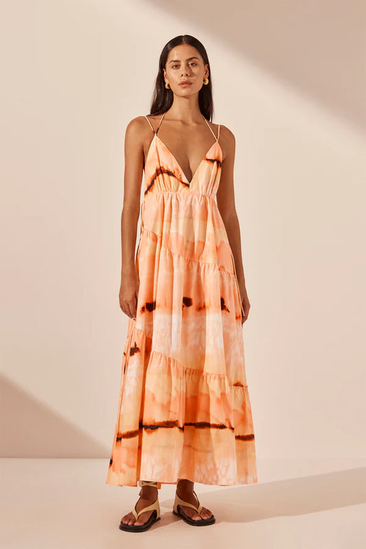 SHONA JOY Larissa tiered maxi dress-peach/multi