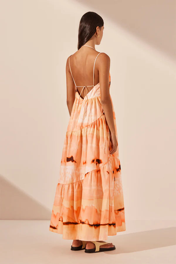 SHONA JOY Larissa tiered maxi dress-peach/multi