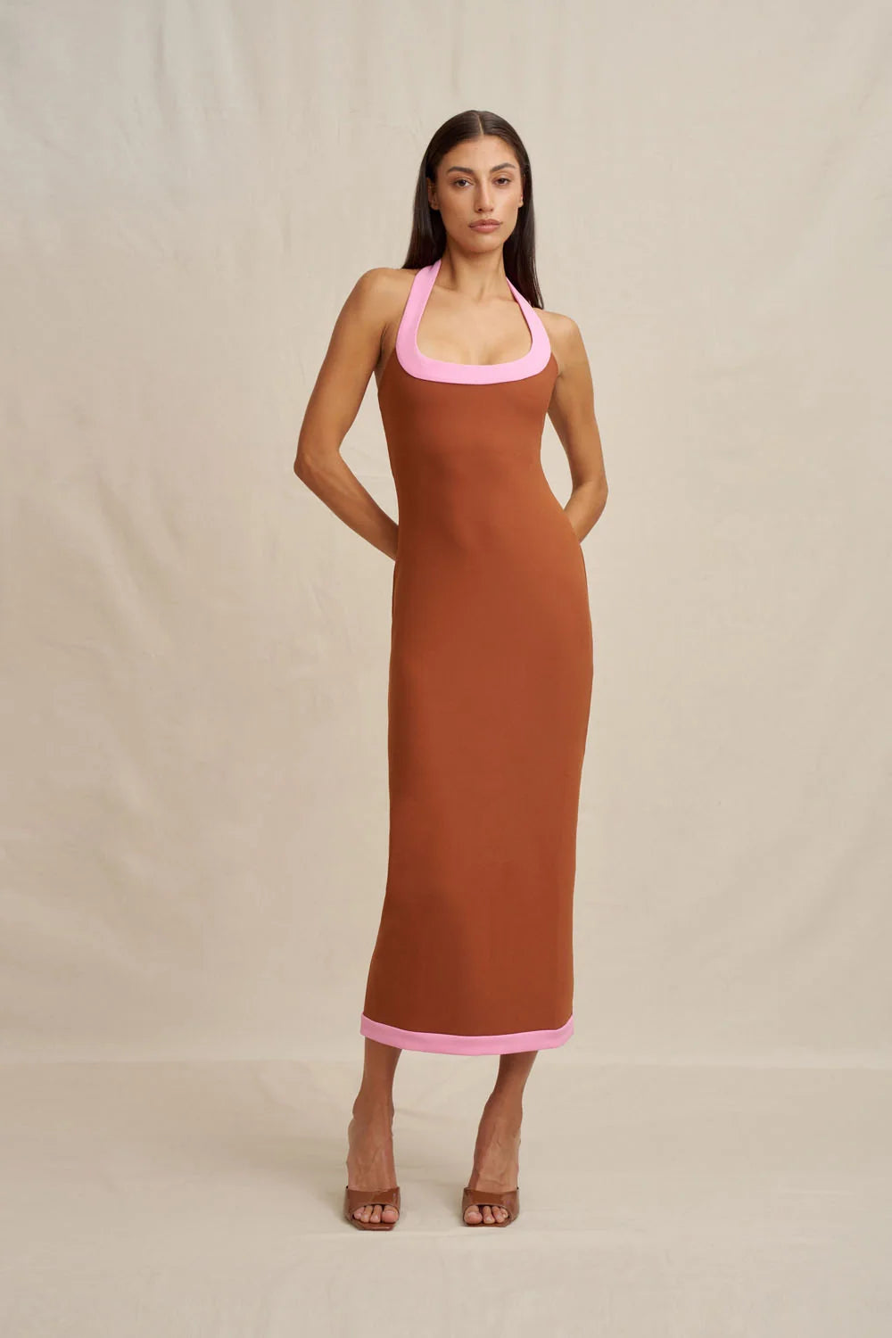 BY JOHNNY - Alexa Halter Midi Dress in Rust