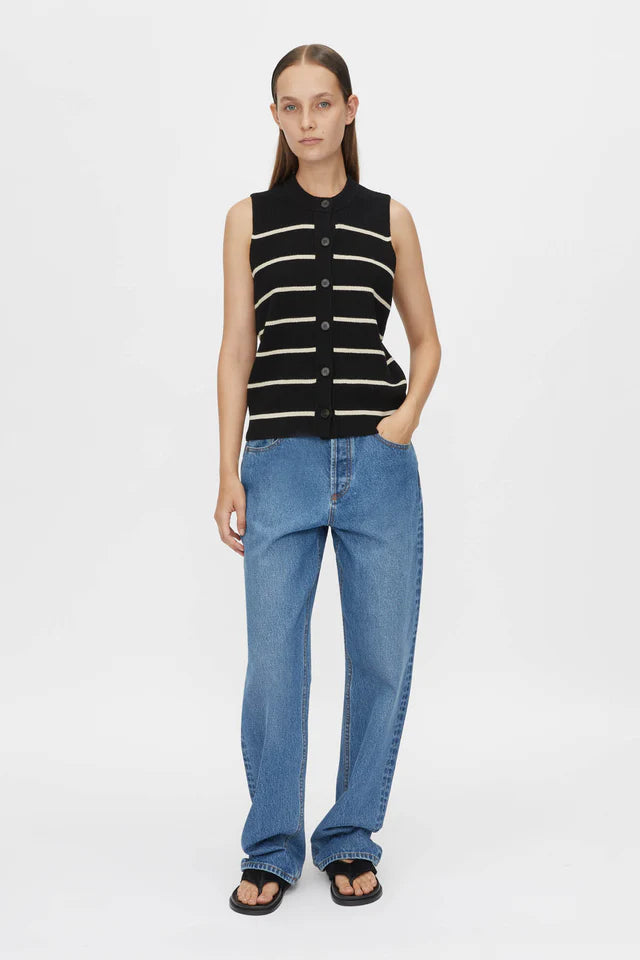 CAMILLA AND MARC Gale Button Up Sleeveless Cardigan-black & beige