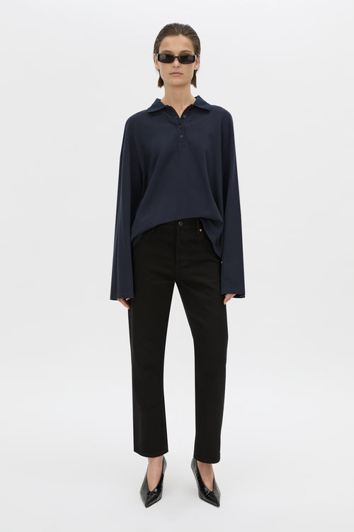 CAMILLA AND MARC Moreno Long Sleeve Polo top in Navy