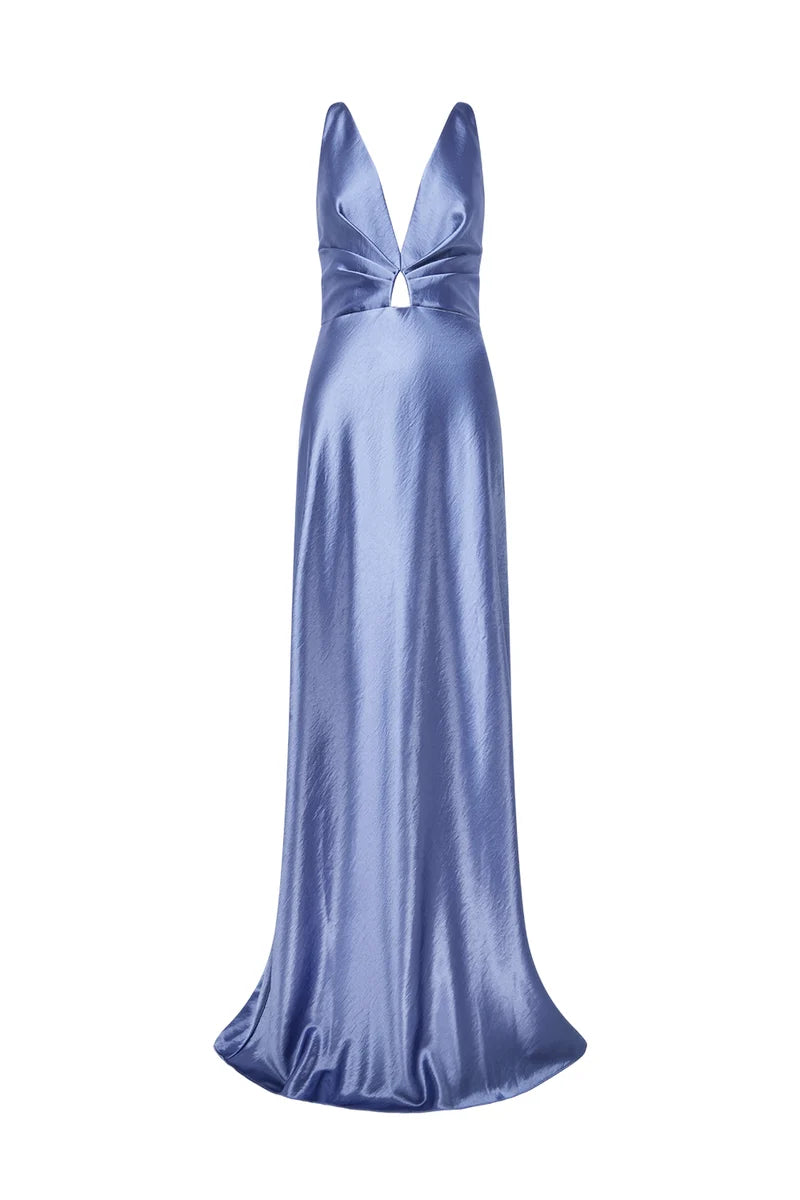 Manning Cartell - HIgh Gloss Plunge Neck Slip Dress - CORNFLOWER BLUE