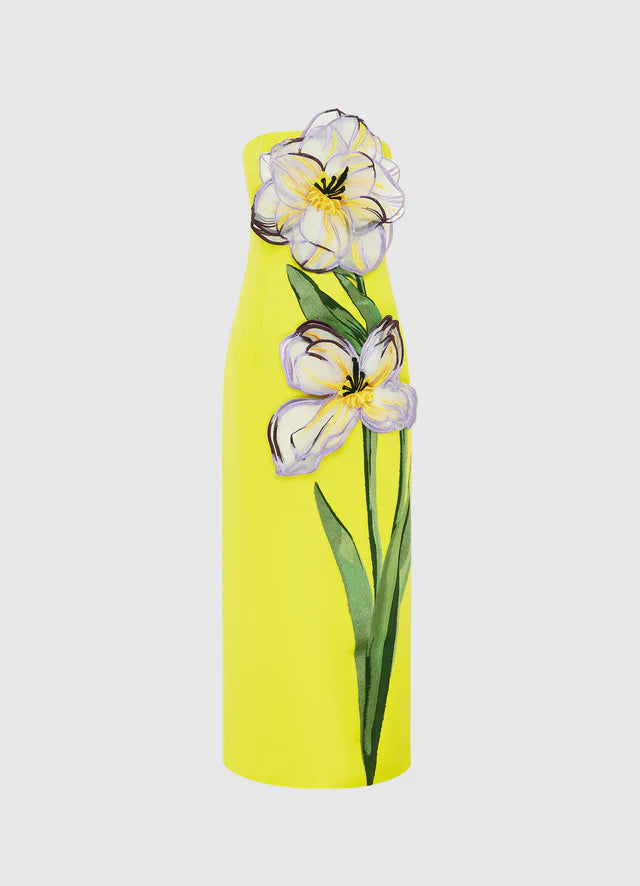 LEO LIN Rayna Applique floral Maxi dress- Iris print yellow