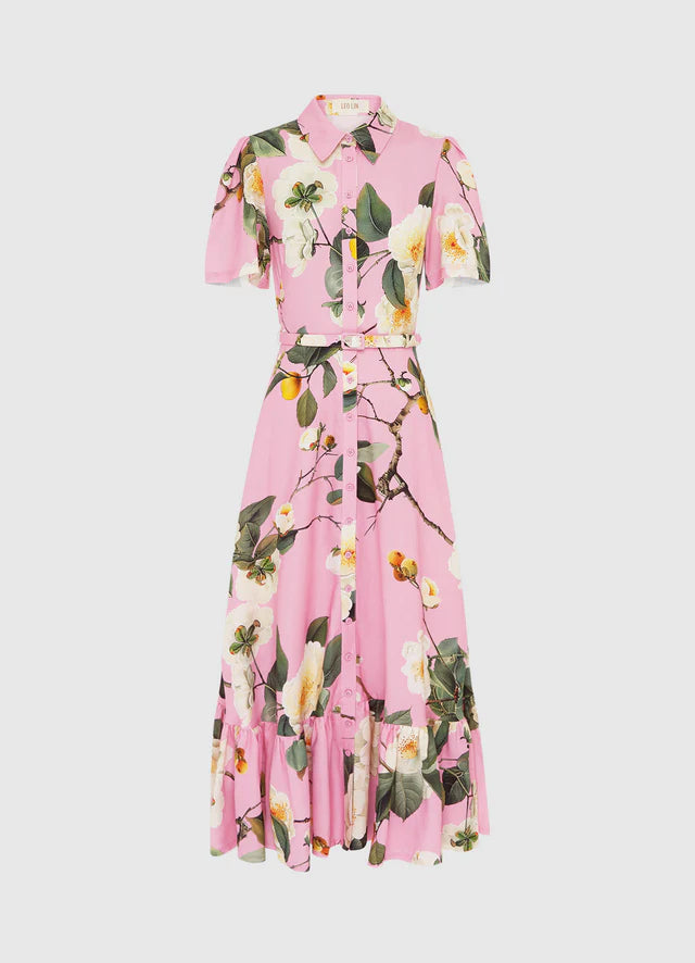 LEO LIN Becca Short Sleeve Midi Dress- camelia print