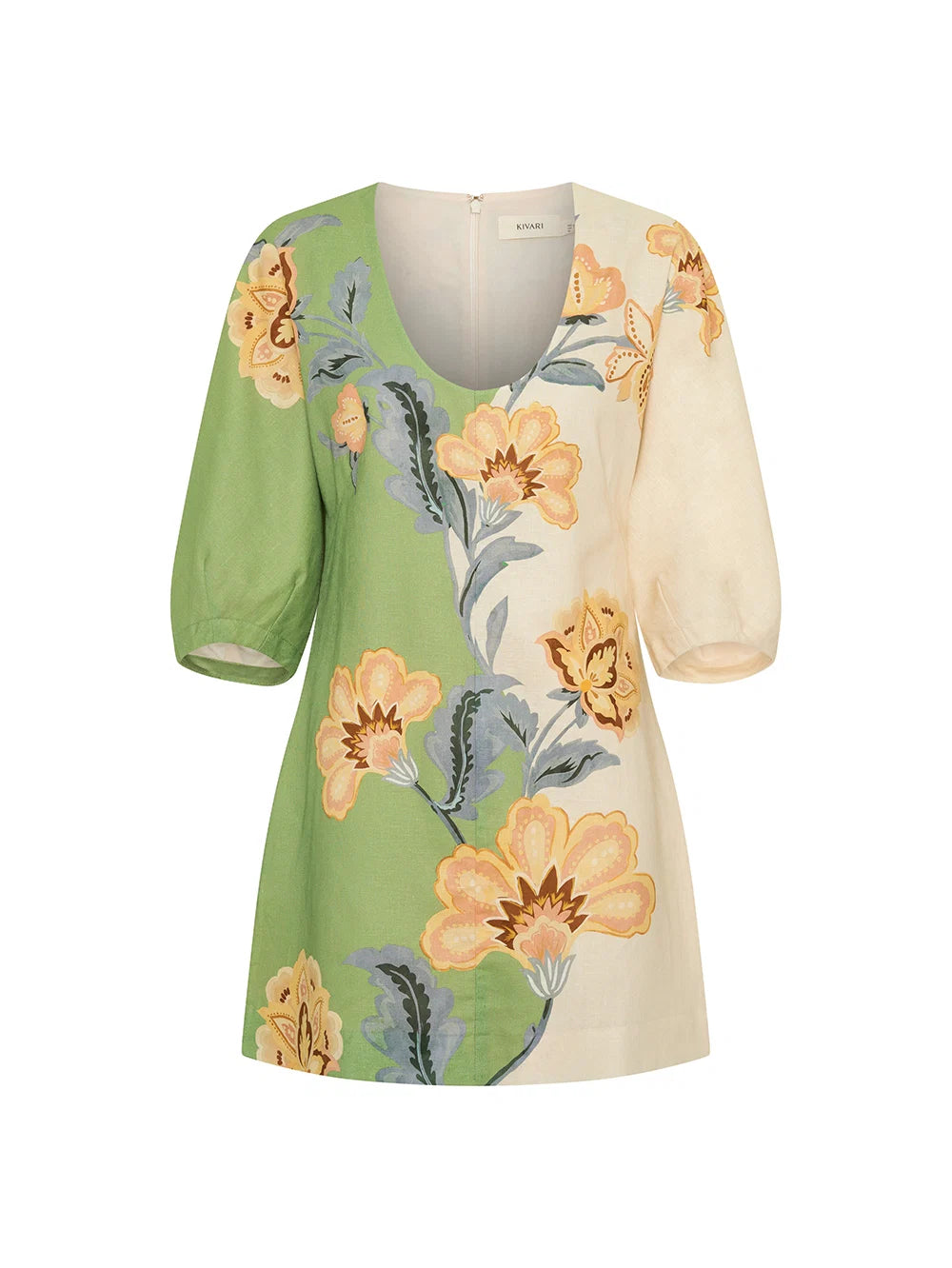KIVARI - Lotte Mini Dress in Green & Yellow Floral