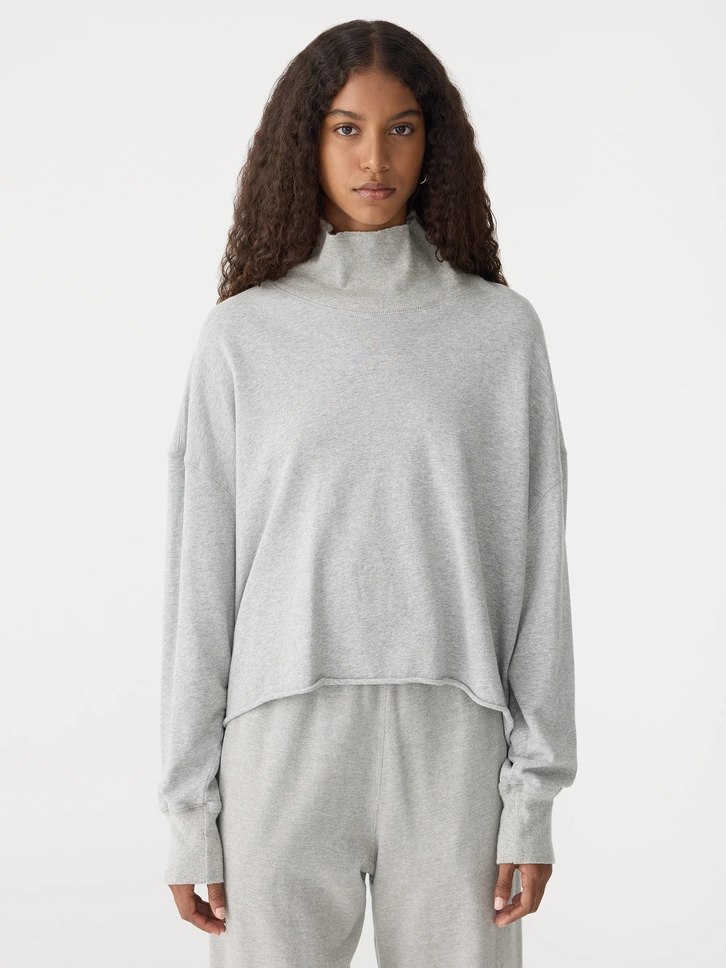 BASSIKE - Drapey Terry Raw Edge Sweat - Grey Marle