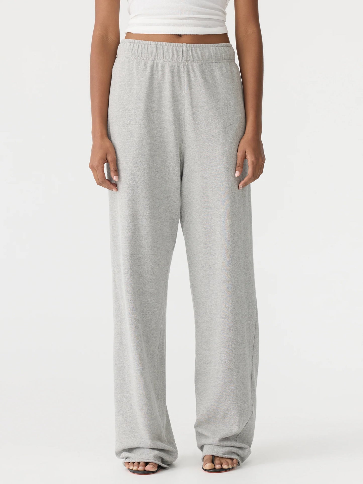 BASSIKE -Wide Leg French Terry Pants - Grey Marl