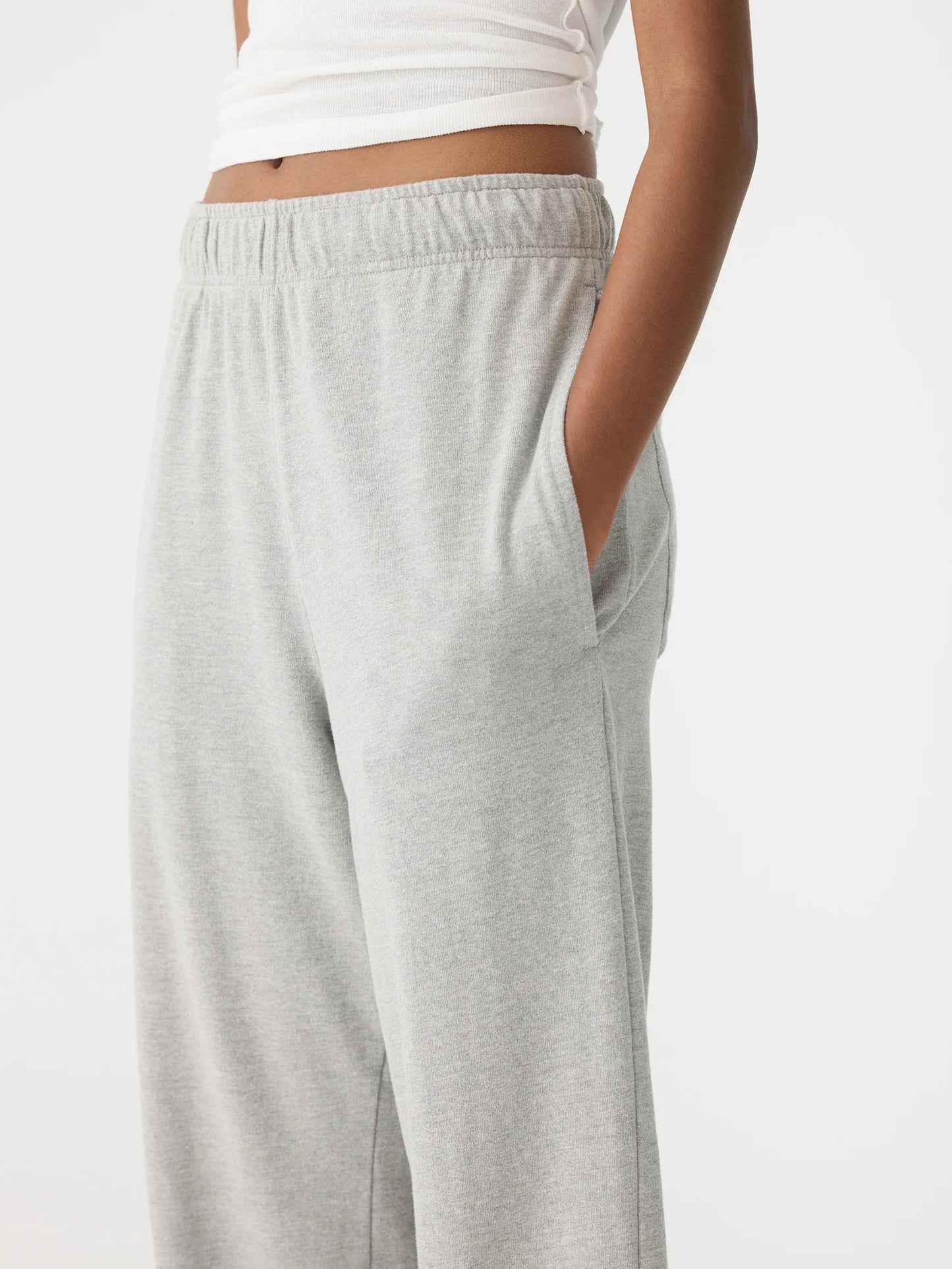 BASSIKE -Wide Leg French Terry Pants - Grey Marl