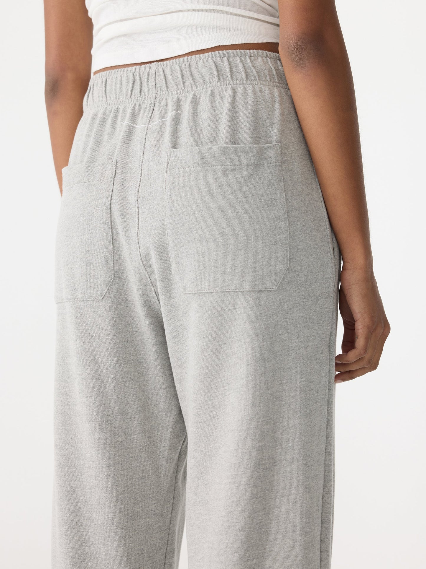 BASSIKE -Wide Leg French Terry Pants - Grey Marl