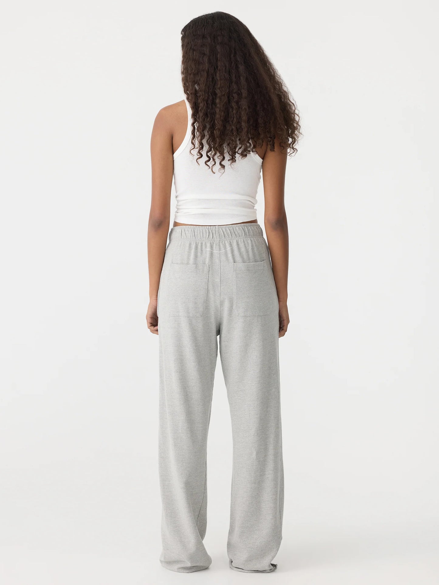 BASSIKE -Wide Leg French Terry Pants - Grey Marl