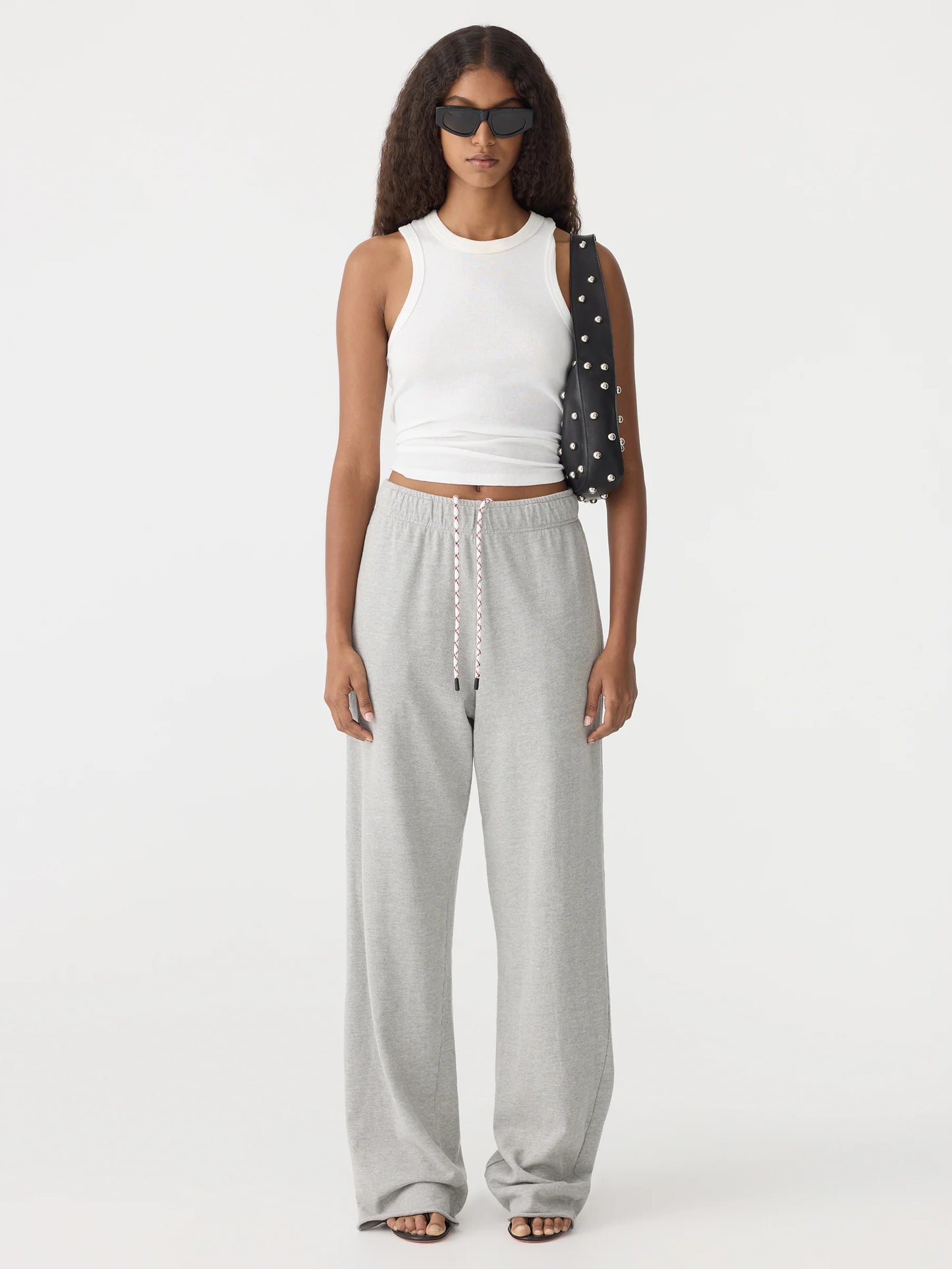 BASSIKE -Wide Leg French Terry Pants - Grey Marl