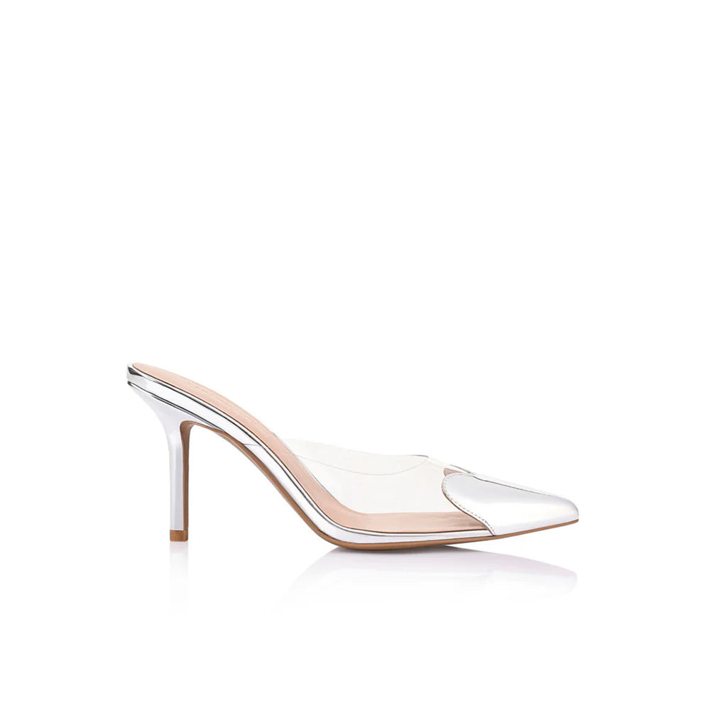 LANA WILKINSON Raquel Kitten Heel Mule-silver