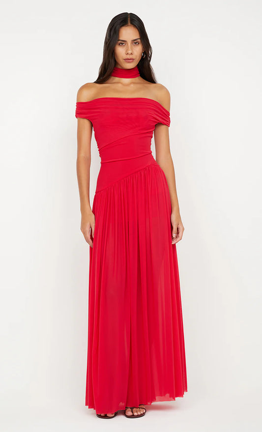BEC + BRIDGE - Deija Off Shoulder Maxi Dress in Strawberry