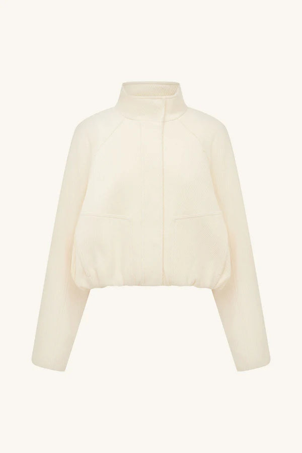 SHONA JOY - Crosby Cropped Bomber Jacket in Ivory