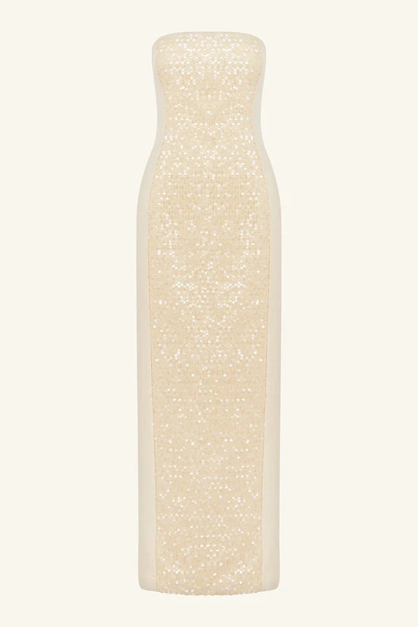 Shona Joy - Eluna Panelled Sequin Maxi Dress IN MACADAMIA
