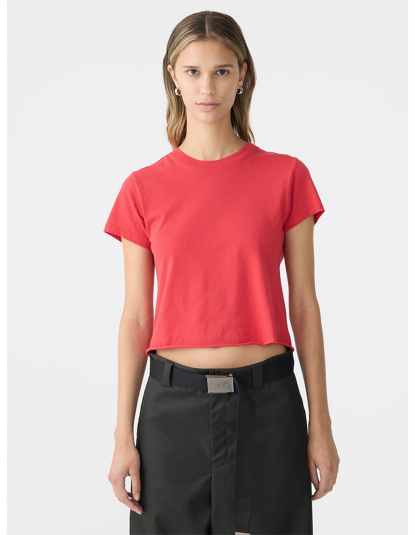 BASSIKE - Raw Edge Baby T-Shirt in Hibiscus