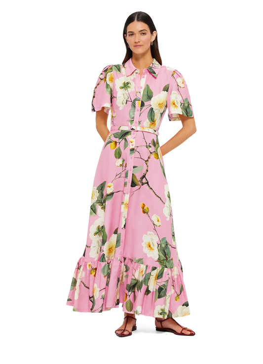 LEO LIN Becca Short Sleeve Midi Dress- camelia print