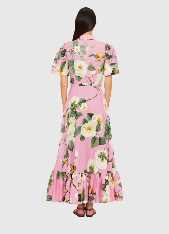 LEO LIN Becca Short Sleeve Midi Dress- camelia print